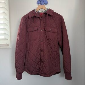 Arizona Jeans Small Quilted Puff Jacket Hooded Burgundy Maroon